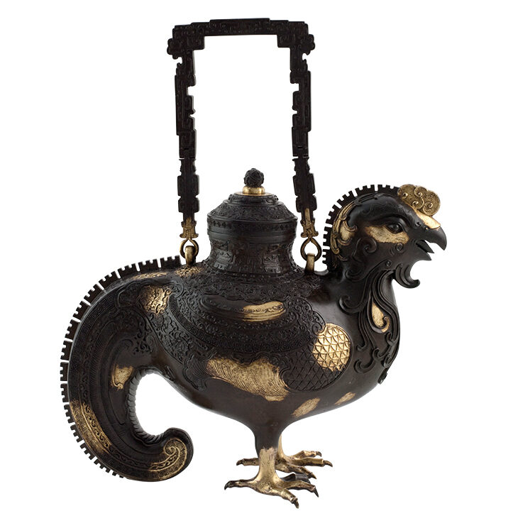 Vase in the form of a heavenly rooster (18th century), Qing dynasty, China, gilt bronze, ht 26cm. Musée Cernuschi, Paris