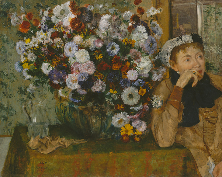 A Woman Seated beside a Vase of Flowers (Madame Paul Valpinçon?) (1865), Edgar Degas. Metropolitan Museum of Art, New York