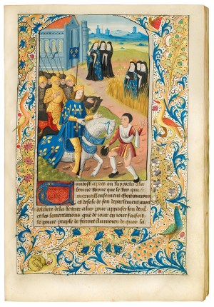 Page from the Life of St Radegund (c. 1496–98), Jean Bouchet, illuminated by the Master of St Radegund. illuminated by the Master of St Radegund