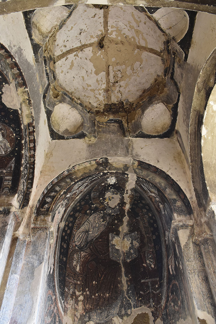 Interior of a cave church of Sabereebi, showing the domed ceiling.