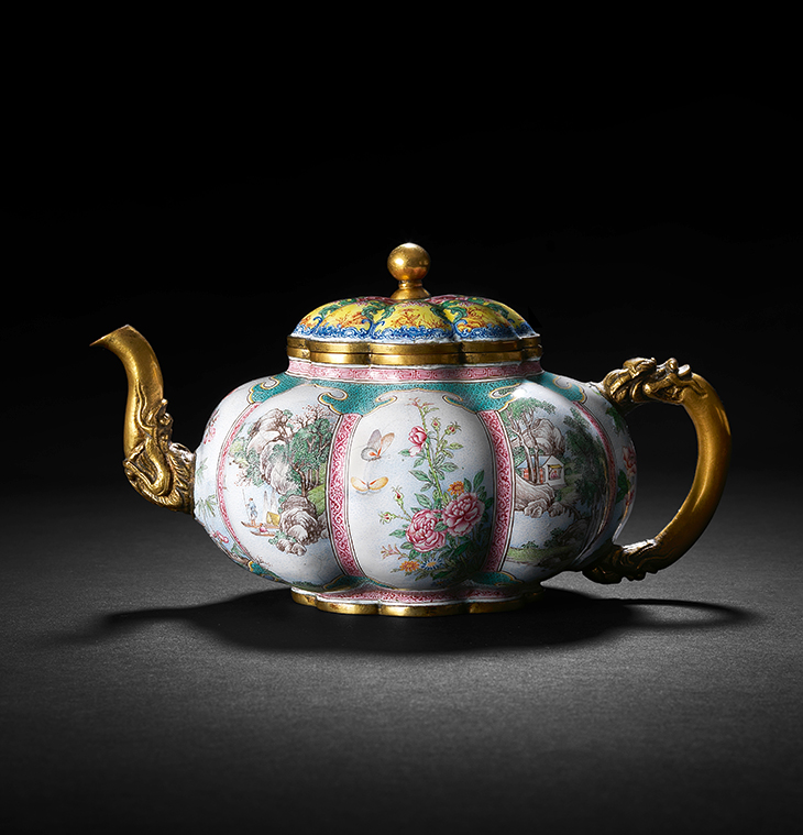 Imperial Beijing enamel melon-shaped teapot and cover, Qianlong (1736–95). Bonhams