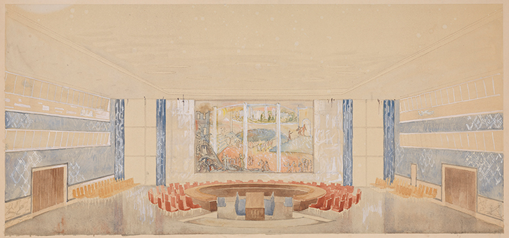 Drawing of UN Security Council Chamber, United Nations, New York City (c. 1949), Arnstein Arneberg. 