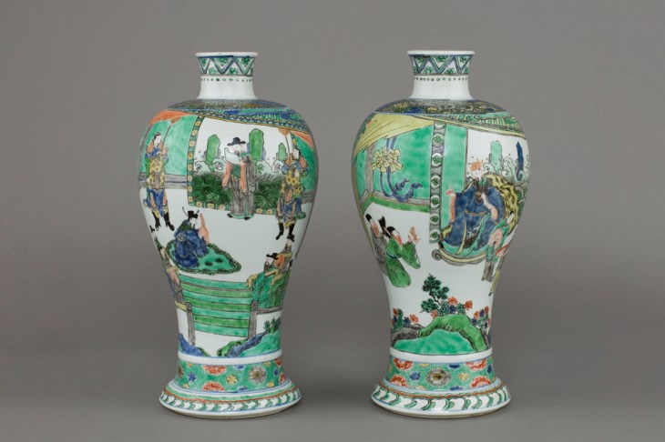 Pair of Chinese porcelain famille-verte vases dating to 1701. Marchant (price on application)