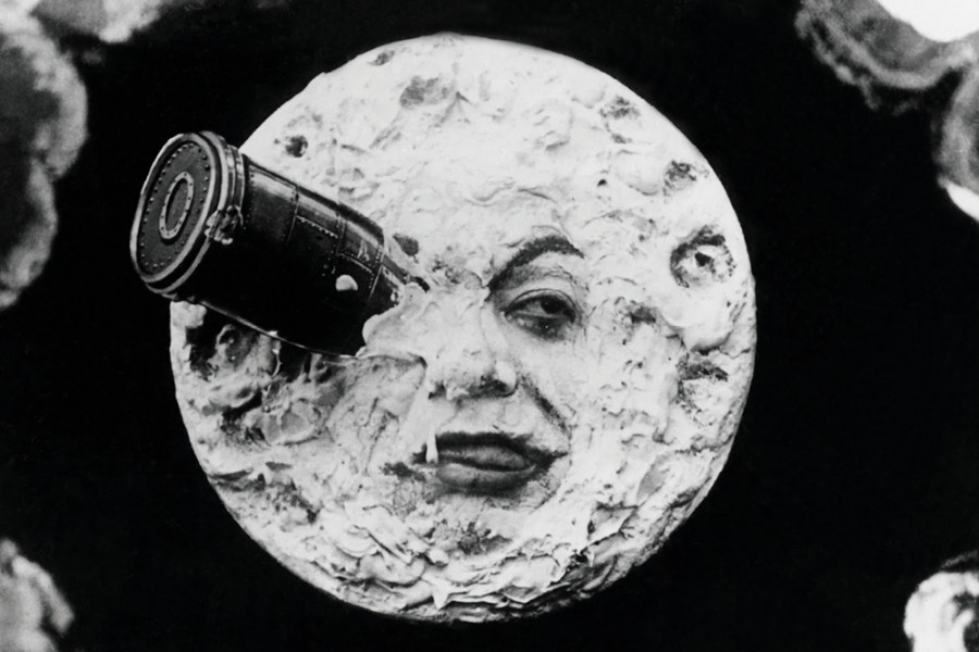 Still from ‘Voyage to the Moon’ (1902) by Georges Méliès: the astronomers’ vessel lands on the moon.