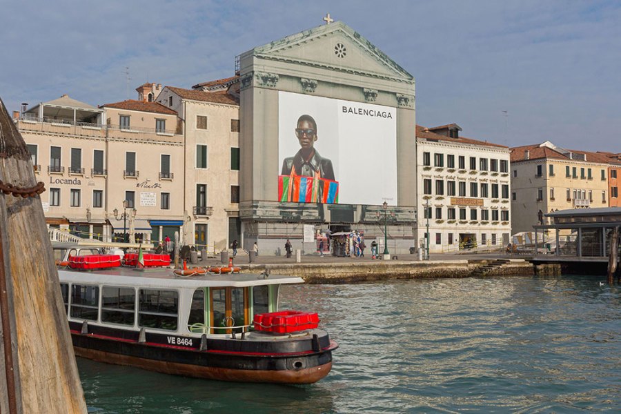 A billboard for Balenciaga on a church in Venice in 2017.