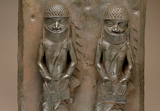 Detail of a mid 16th- to 17th-century plaque depicting two members of the Benin Court. National Museum of African Art, Smithsonian Institution, D.C.