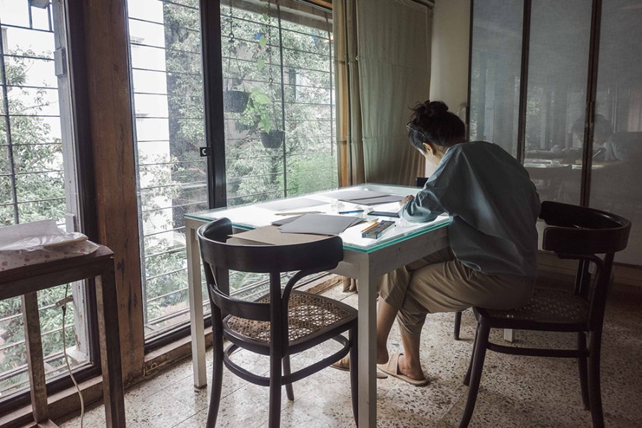 Shilpa Gupta photographed in her studio in Mumbai