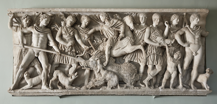 Sarcophagus panel with the Calydonian Boar Hunt, (280–290), Roman.