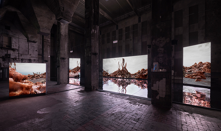 Installation view of ‘Jakob Kudsk Steensen: Berl-Berl’ at Halle am Berghain, Berlin, in 2021. 