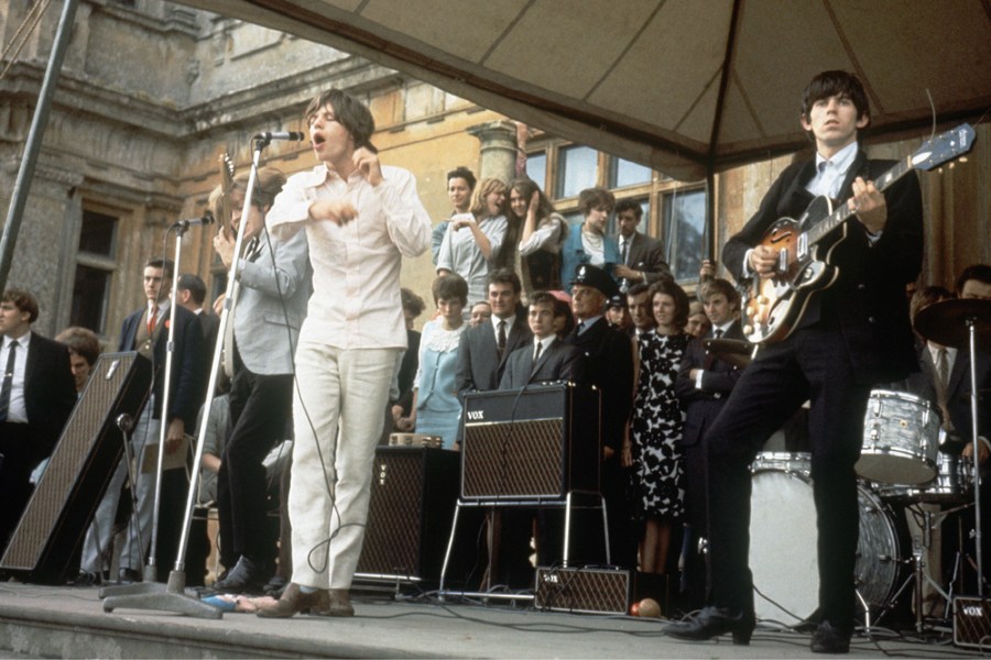 The Rolling Stones on stage at Longleat House in Wiltshire on 2 August 1964.