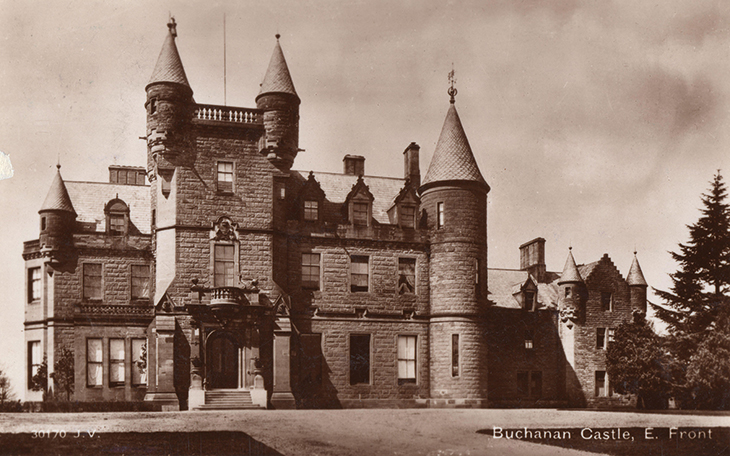 The east front of Buchanan Castle, Stirlingshire, designed in the early 1850s by William Burn (1789–1870). Photo: 1933