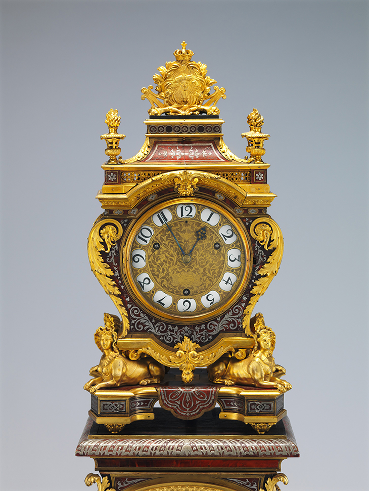 Clock with pedestal (c. 1690), case attributed to André Charles Boulle, after a design by André Derain, clock by Isaac II Thuret or Jacques III Thuret.