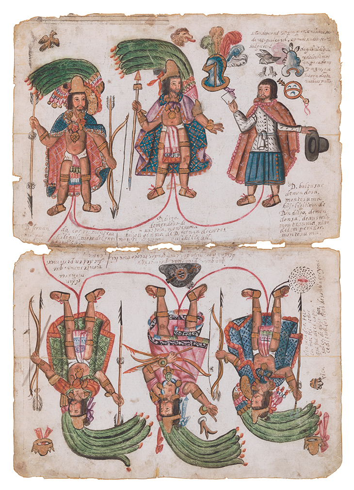 Facsimile of a 1791 genealogy of the House of Moctezuma, held in the Archivo General de la Nación in Mexico City. Facsimile by Tlaoli Ramírez Téllez. Courtesy the artist and LACMA; © Tlaoli Ramírez Téllez