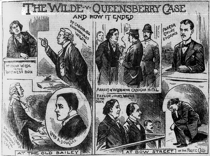 Courtroom illustrations from the trial of Oscar Wilde at the Old Bailey in 1895, published in Illustrated Police News