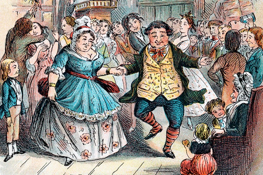 Ghost of Christmas parties past – Mr Fezziwig's Ball by John Leech, from Charles Dickens' 'A Christmas Carol' (1843).