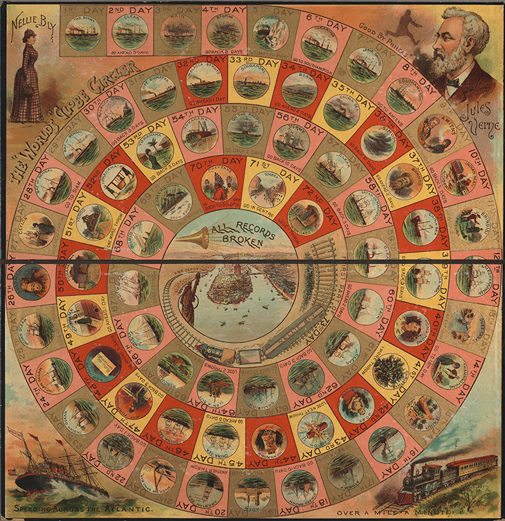 Round the World with Nellie Bly game board (1890), McLoughlin Bros.