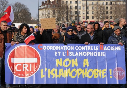 A rally against Islamophobia at Bastille Square, Paris, in 2014. Photo: Mustafa Yalcin/Anadolu Agency/Getty Images