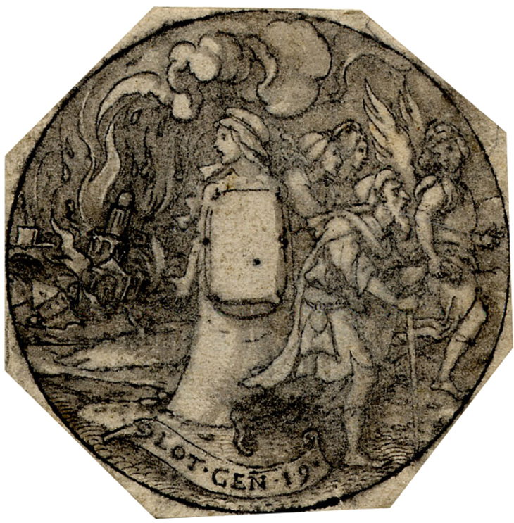 Medallion of Lot with his family (c. 1532–43), from Hans Holbein the Younger’s Jewellery Book. British Museum, London
