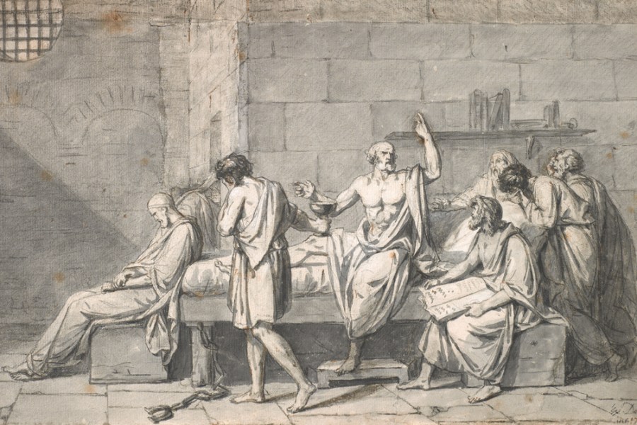 The Death of Socrates (detail; c. 1786), Jacques-Louis David. Private collection