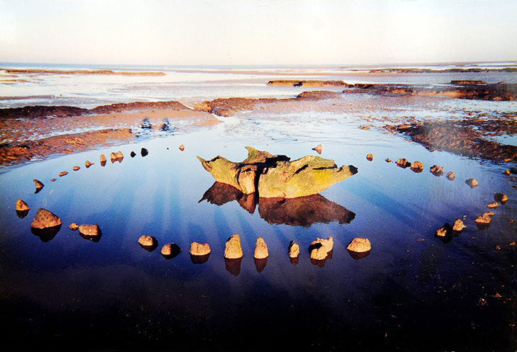 Seahenge at the time of excavation in 1999. 