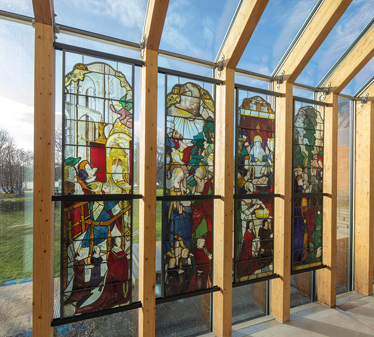 Four stained-glass panels at the Burrell Collection, Glasgow