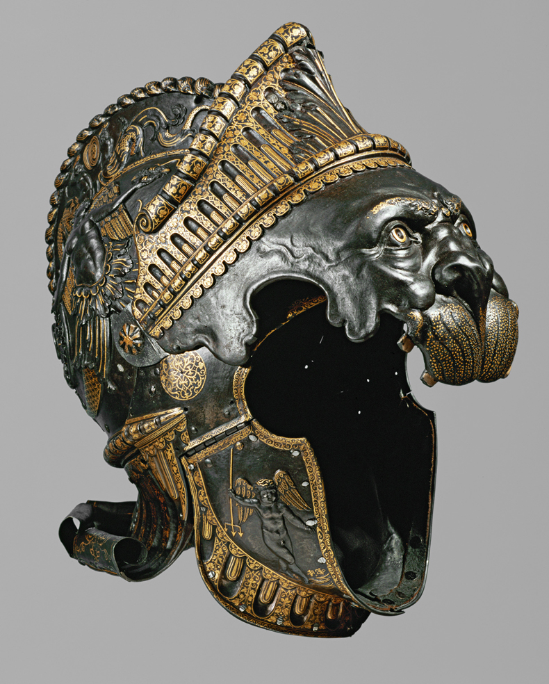 All’antica burgonet with a visor in the shape of a lion’s head Milan (c. 1550/55) Courtesy: Kunsthistorisches Museum, Imperial Armoury