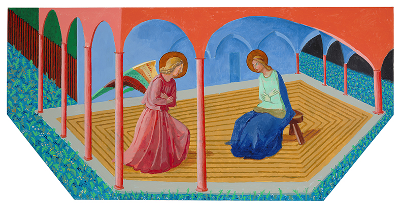 Annunciation II, after Fra Angelico from The Brass Tacks Triptych (2017), David Hockney.