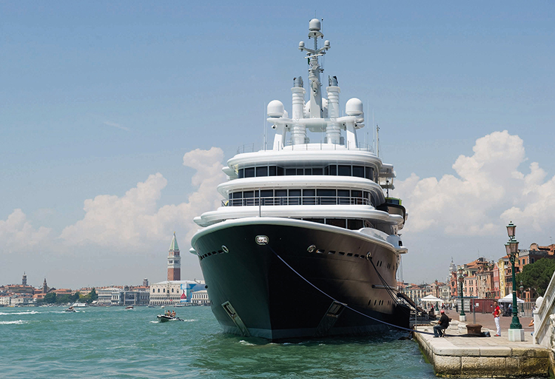 Roman Abramovich’s super-yacht, Luna, moored in Riva Setta Martiri during the Venice Biennale in 2011. Photo: Marco Secchi/Getty Images