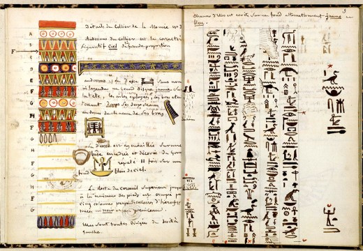 Jean-François Champollion's handwritten notebook with copies of the inscription of mummies (c. 1824–26). Courtesy: Museum of Turin. Photo: © BnF, Paris.