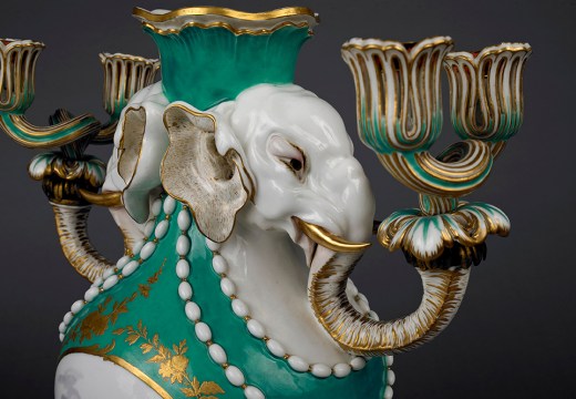 Vase with the head of an elephant (1757), designed by Jean Claude Chambellan Duplessis the Elder and painted by Charles-Nicolas Dodin for Sèvres. The Wallace Collection, London