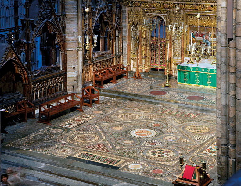 The Cosmati Pavement in the Muniments Room of Westminster Abbey, London, laid down in 1268.