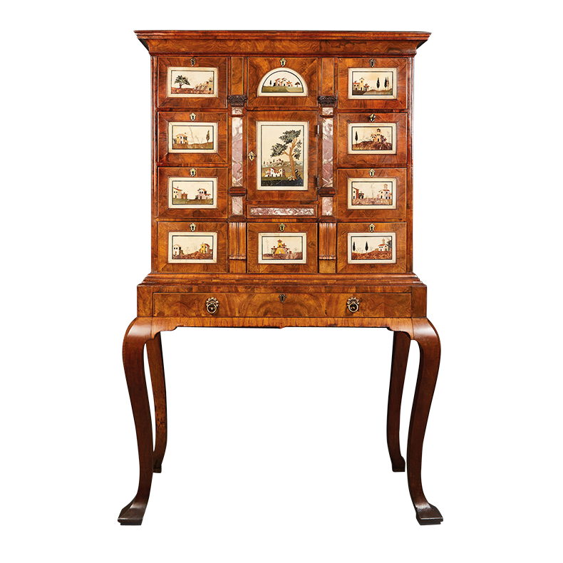 George I walnut cabinet with pieta dura tablets (c. 1690). Anthony Outred