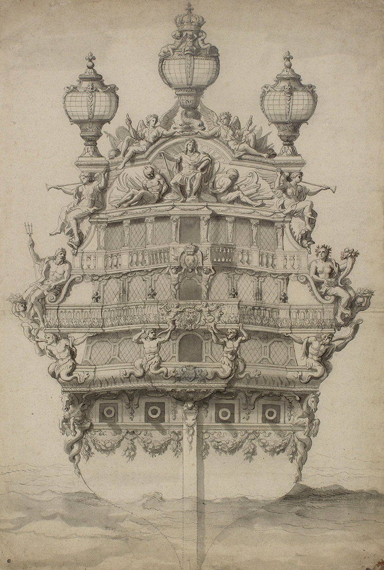 Drawing of the stern of the Royal Louis (c. 1680), studio of Charles Le Brun. École nationale supérieure des Beaux-Arts, Paris.
