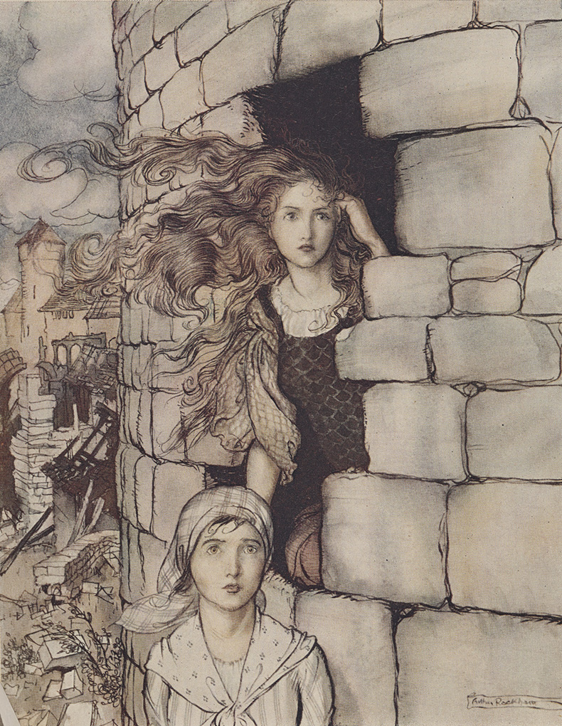 The Waiting Maid Sprang Down First and Maid Maleen Followed (1917), Arthur Rackham (1867–1939). Charles E. Young Research Library, UCLA
