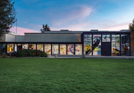 Exterior view of the ‘Borderlands’ exhibition, including Enrique Martínez Celaya’s There-bound (2021), at the Huntington Library, Art Museum and Botanical Gardens in San Marino.