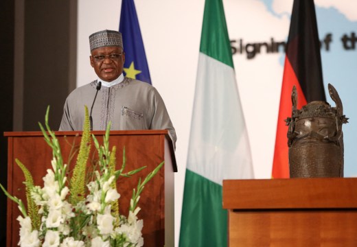 Nigerian Foreign Minister Zubairo Dada at the ceremony in Berlin on 1 July. Photo: Adam Berry/AFP via Getty Images