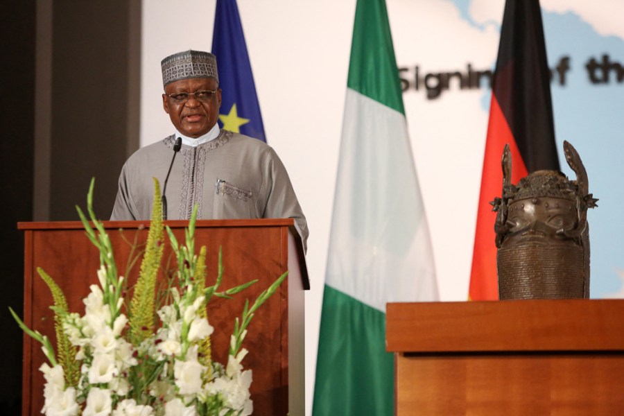 Nigerian Foreign Minister Zubairo Dada at the ceremony in Berlin on 1 July. Photo: Adam Berry/AFP via Getty Images