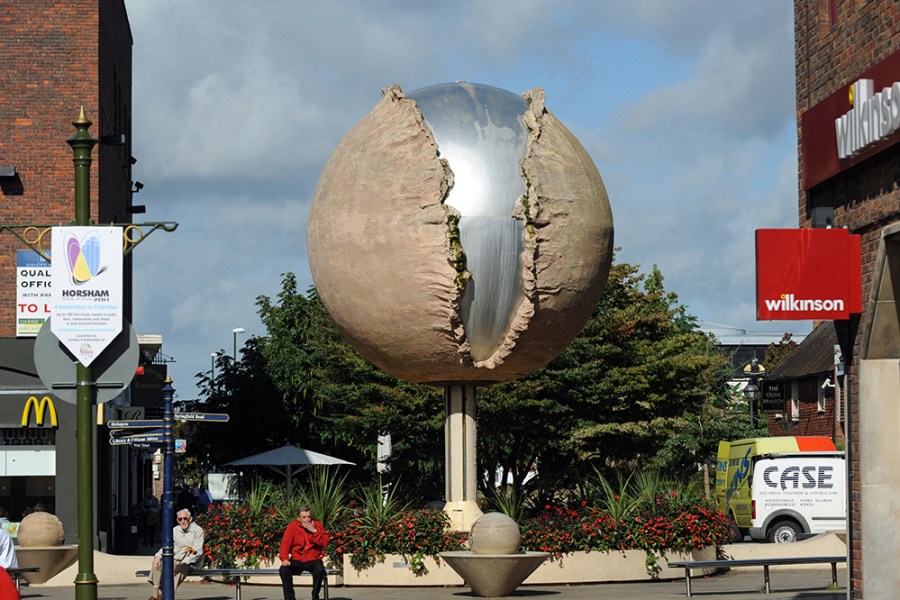 Cosmic Cycle (Rising Universe) in the centre of Horsham, West Sussex, commissioned to mark the bicentenary of the birth of Percy Bysshe Shelley and removed in 2016.