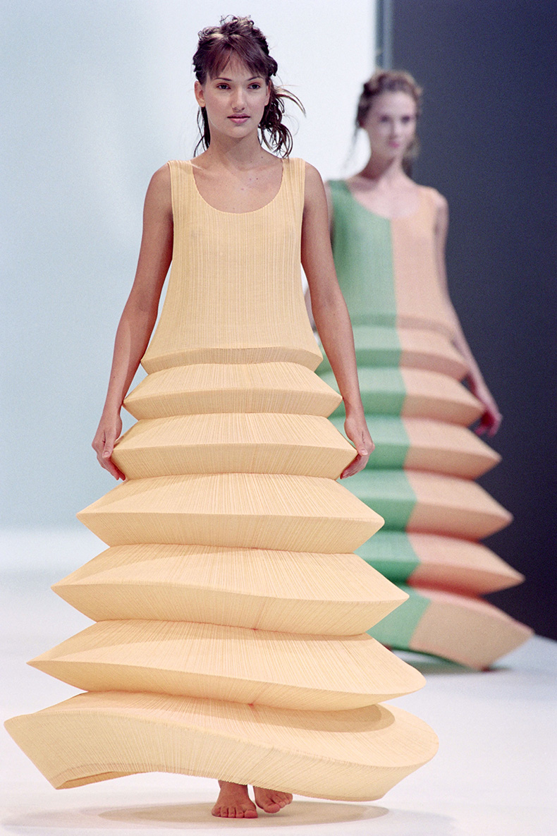 A guest is seen, after the Issey Miyake Men show, during Paris