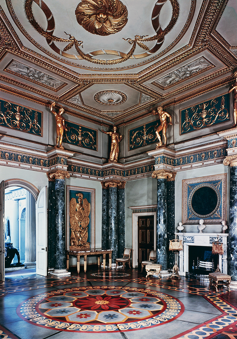 The vestibule in Syon House, London, designed by Robert Adam.