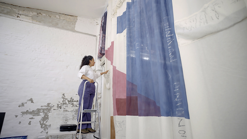 Mariana Castillo Deball at work in her studio
