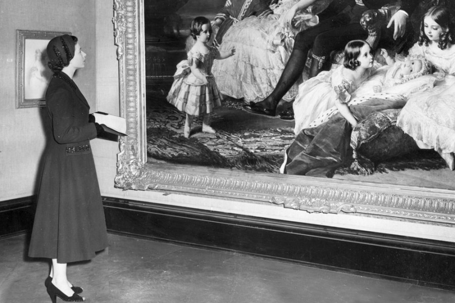 The Queen standing before Royal Family, by Franz Winterhalter, in 1953. Photo: Keystone/Getty Images