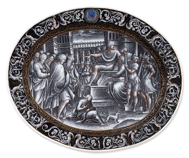 Dish with the Judgement of Moses (c. 1570–75), attributed to Pierre Reymond. Sotheby’s Paris (est. €200,000–€300,000)
