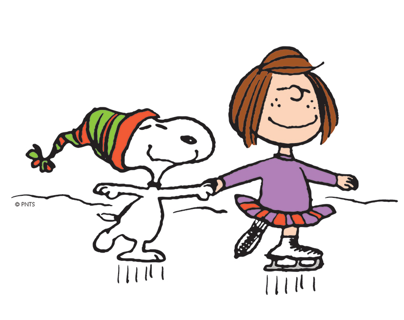 Peppermint Patty and Snoopy out on the ice. 