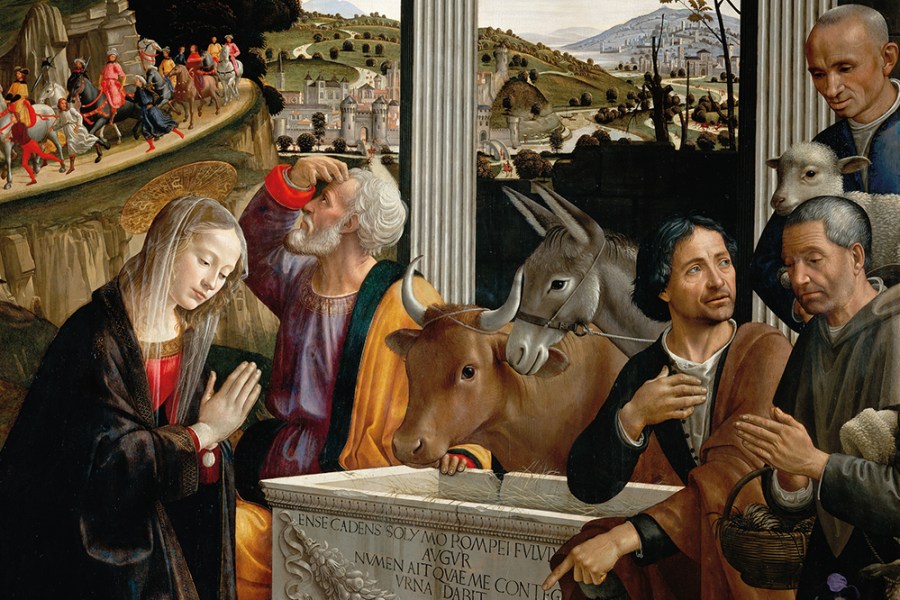 Adoration of the Shepherds (detail; 1485), Domenico Ghirlandaio. Santa Trinità, Florence