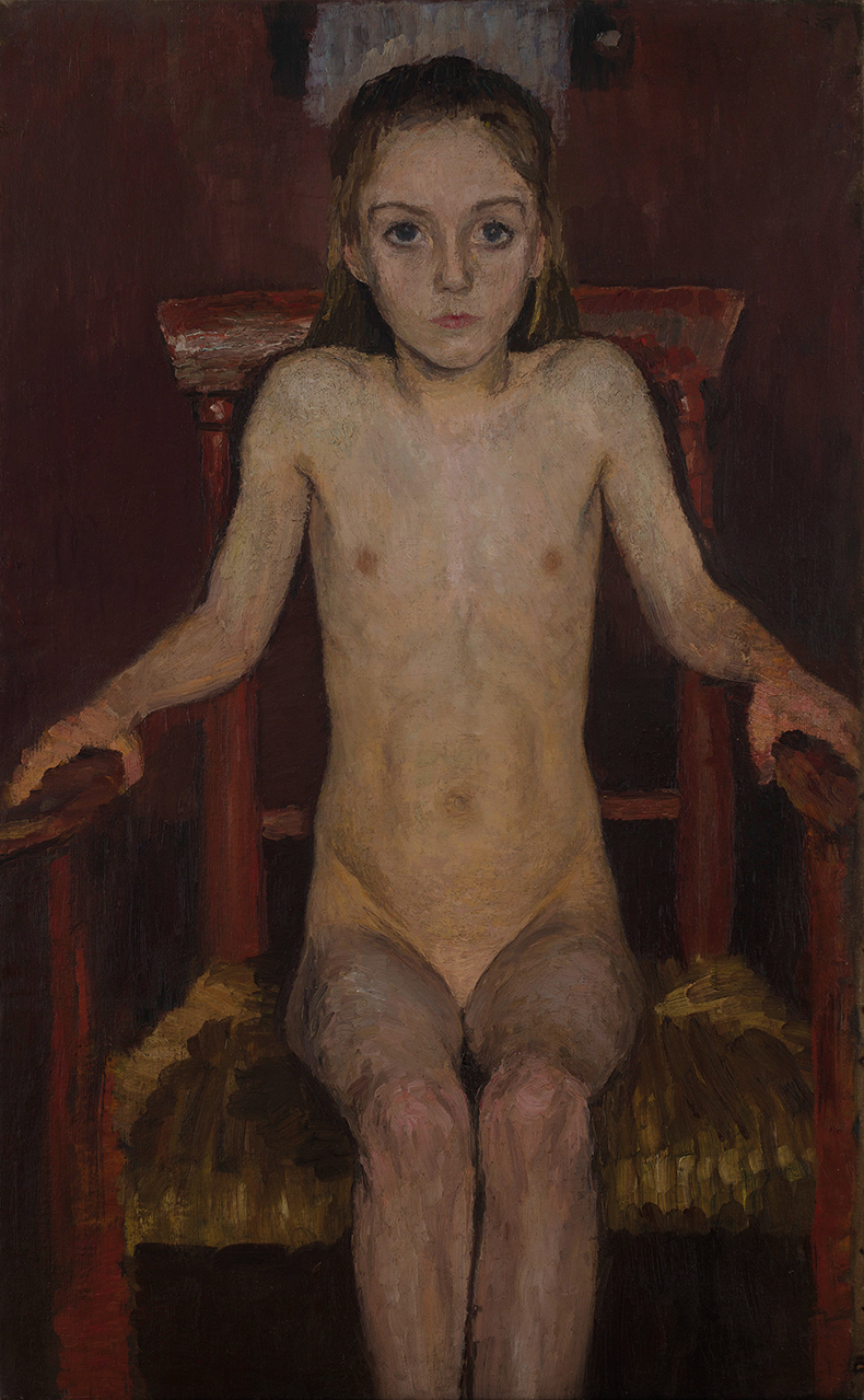 Painting of a naked girl in a chair