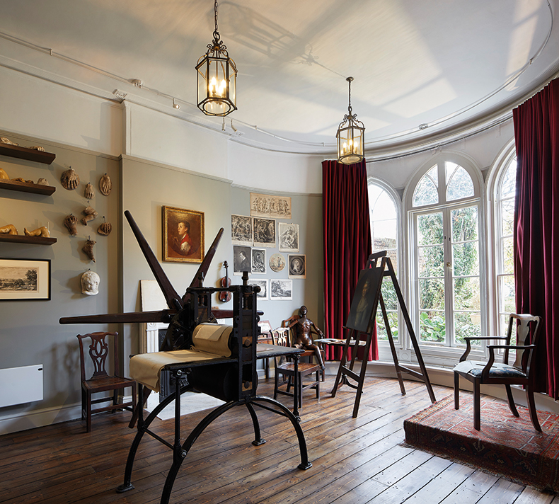 A recreation of an 18th-century painting room at Gainsborough’s House.