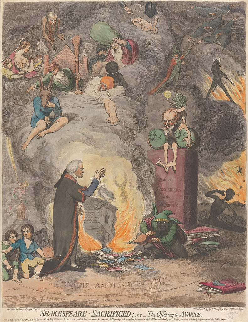 Shakespeare Sacrified; or, The Offering to Avarice (1789), James Gillray. Yale Center for British Art, New Haven.