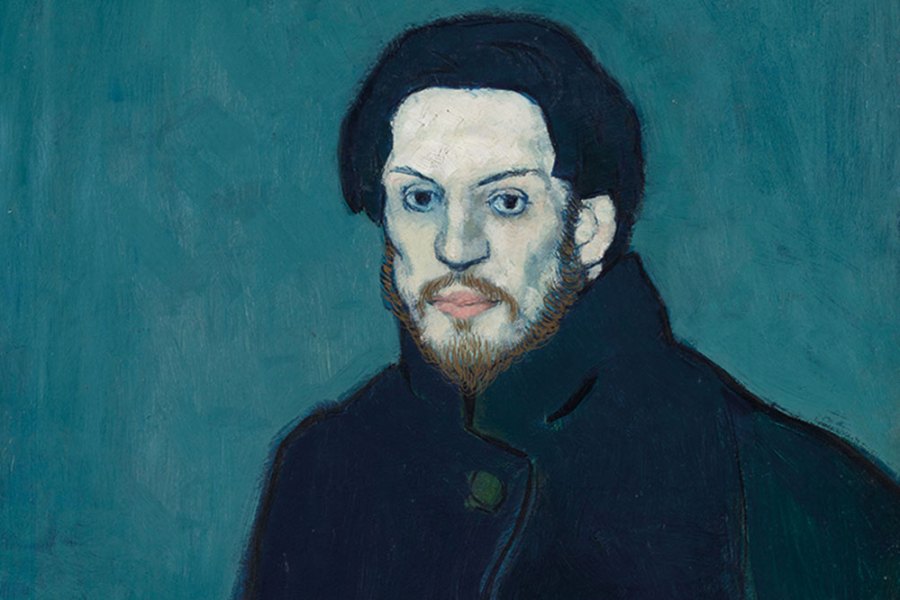 self-portrait of a man against a turquoise background