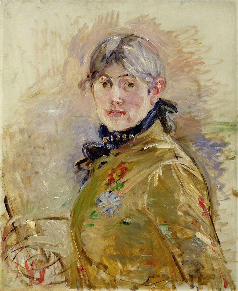self-portrait painting of a woman in a yellow dress